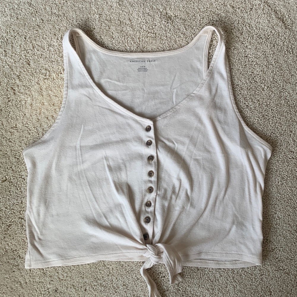 American Eagle Outfitters cropped white cream tank top with buttons and tie